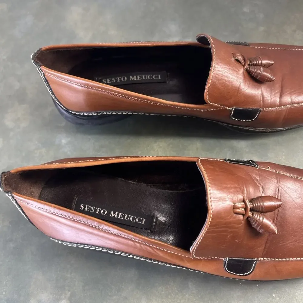 Sesto Meucci Italy Leather Tassel Driving Loafers Womens Size 5 Vintage